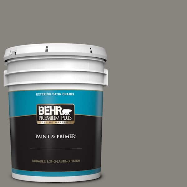 BEHR PREMIUM PLUS 5 gal. #PPU24-07 Barnwood Gray Satin Enamel Exterior Paint & Primer