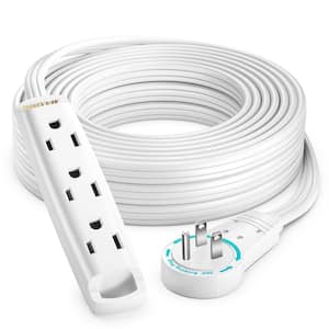 25 ft. 16/3 Light Duty Indoor Extension Cord 360° Rotating Flat Plug 1-Sided with Loop, White