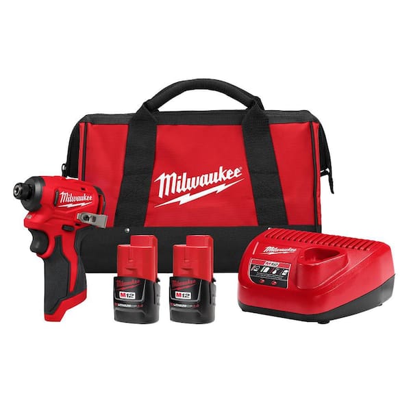 M12 12-Volt Lithium-Ion Compact Brushless Cordless 1/4 in. Impact Driver Kit w (2) 2.0 Ah Batteries, Charger & Tool Bag