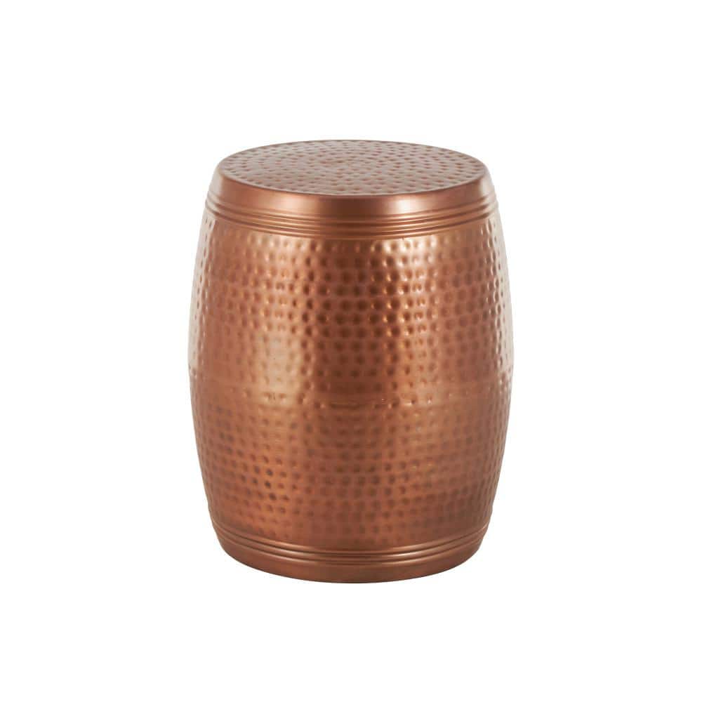 Copper Hammered Metal Drum Shaped Accent Table