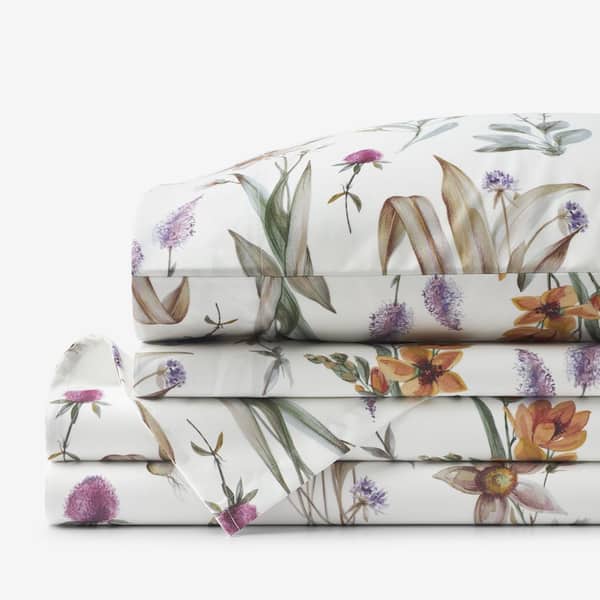 Legends Hotel Stem Florals Wrinkle-Free 3-Piece Ivory Multi Sateen Twin Sheet Set