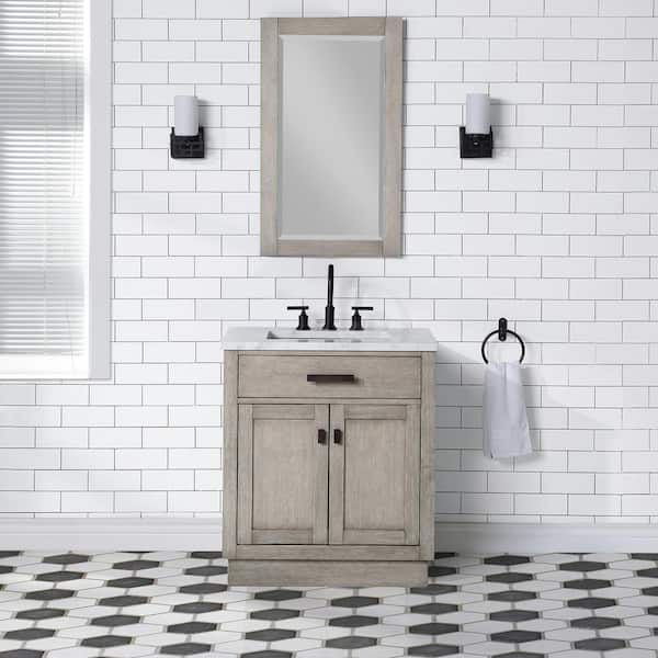 Water Creation Chestnut 30 in. W x 21.5 in. D Vanity in Grey Oak with Marble Vanity Top in White with White Basin