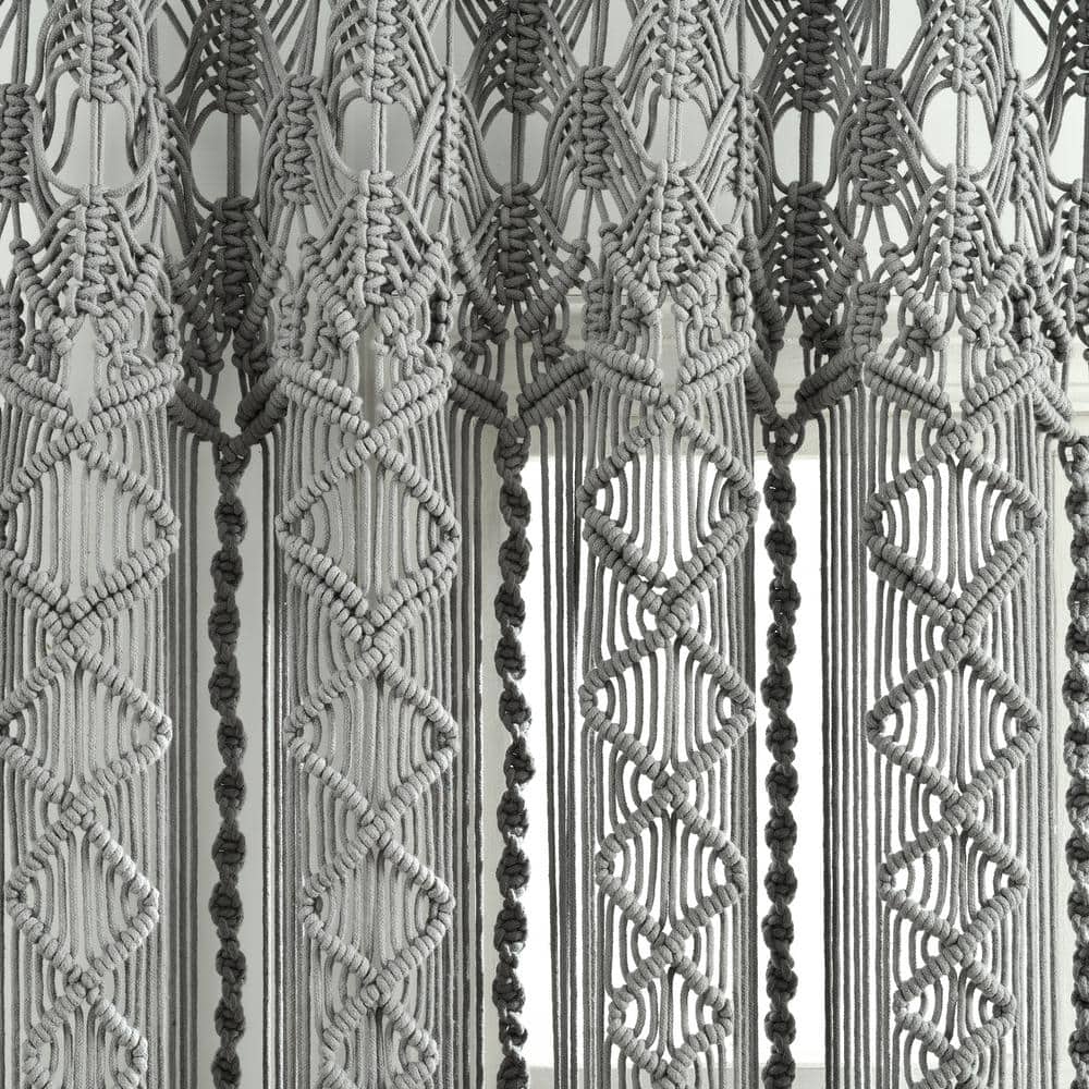 Hand-Knotted Bohemian Gray Cotton Macrame Curtain Panel - 84"x40"