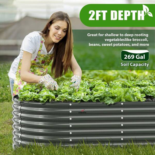 2 Pcs 4.5' X 2' X 1' Galvanized Raised Garden Bed Outdoor,Planters For Outdoor Plants,Open-Ended Base Planter Raised Boxes,Oval Metal Planter