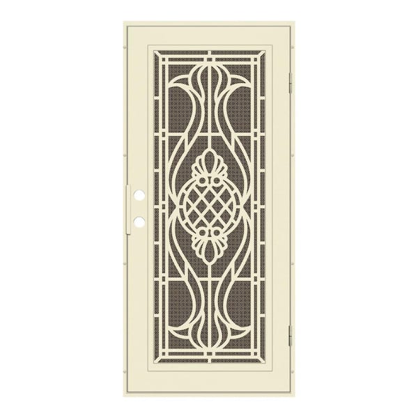 Unique Home Designs 30 in. x 80 in. Manchester Beige Hammer Left-Hand Surface Mount Security Door with Brown Perforated Metal Screen