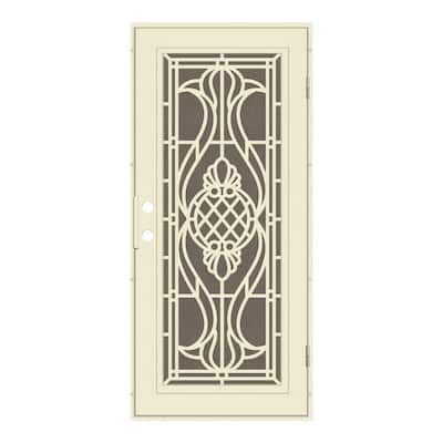 Manchester 30 in. x 80 in. Left Hand/Outswing Beige Aluminum Security Door with Bronze Perforated Metal Screen
