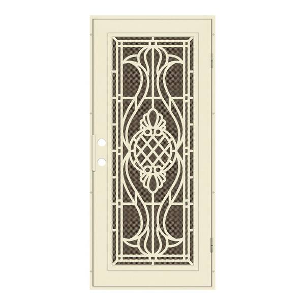 Unique Home Designs Manchester 30 in. x 80 in. Left Hand/Outswing Beige Aluminum Security Door with Bronze Perforated Metal Screen