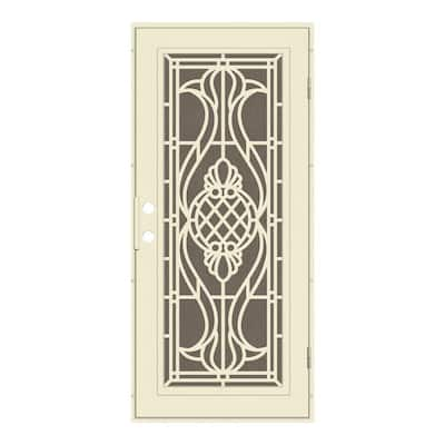 Manchester 36 in. x 80 in. Left Hand/Outswing Beige Aluminum Security Door with Bronze Perforated Metal Screen