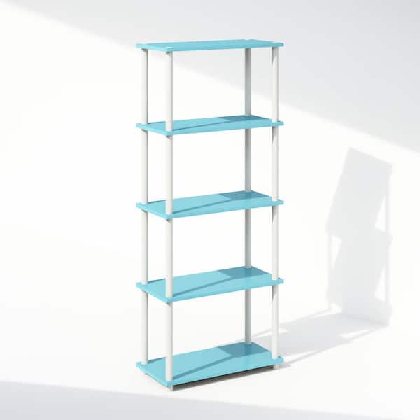 Furinno Turn-N-Tube 57.4 in. Tall Light Blue/White Wood 5-Shelf Bookcase