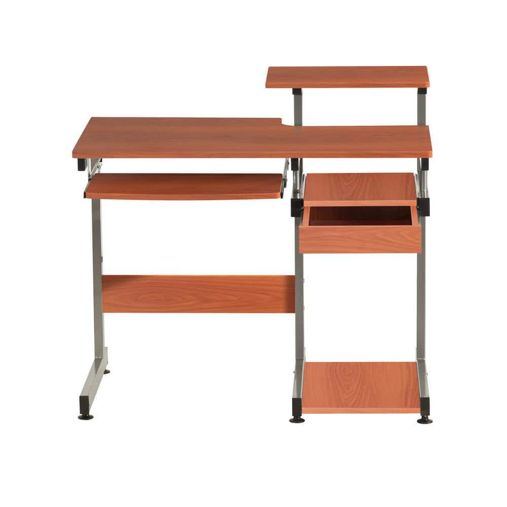 Heavy-Duty Woodgrain Computer Desk with Steel Frame and Keyboard Tray