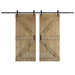 K Series 72 in. x 84 in. Unfinished DIY Knotty Wood Double Sliding Barn Door with Hardware Kit