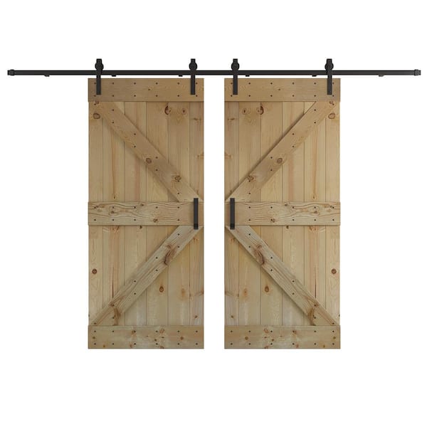 COAST SEQUOIA INC K Series 72 in. x 84 in. Unfinished DIY Knotty Wood Double Sliding Barn Door with Hardware Kit