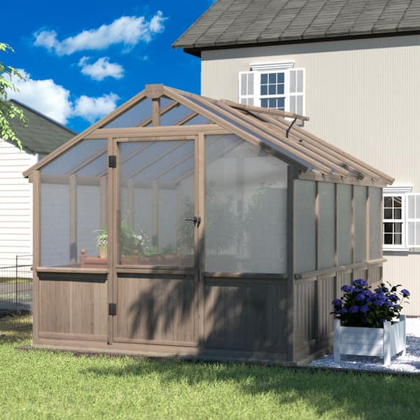 8 ft. x 10 ft. Wooden Garden Plant Greenhouse for Outdoors with 2-Layer Polycarbonate Panels and Adjustable Roof Vent