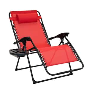 Oversized Ruby Red Metal Zero Gravity Chair with Leg Stabilizers and Big Cupholder