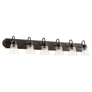 Traditional 48 in. Width in. 6-Lights, Oiled Bronze Finish Vanity Light with Seeded Glass