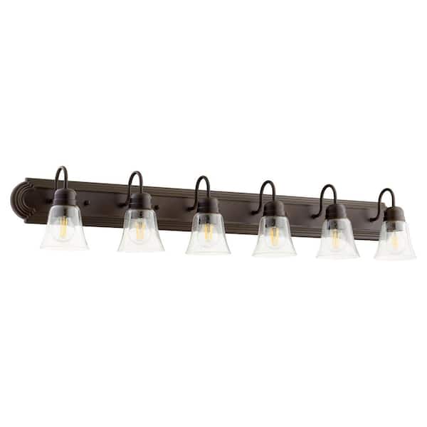 Quorum INTERNATIONAL Traditional 48 in. Width in. 6-Lights, Oiled Bronze Finish Vanity Light with Seeded Glass