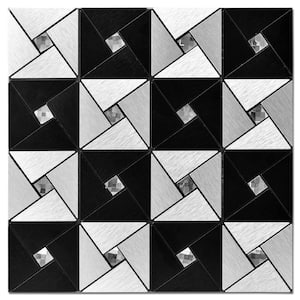 Black and Silver 12 in. x 12 in. Metal Peel and Stick Tile Backsplashes, Windmill Puzzle Glass Mixed (9.6 sq. ft./Box)