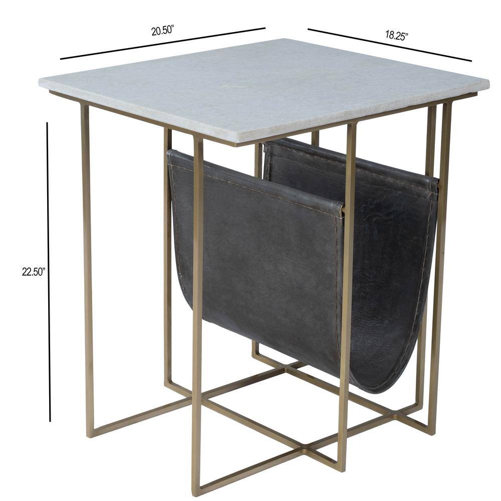 Stephanik White Marble and Leather Magazine Table