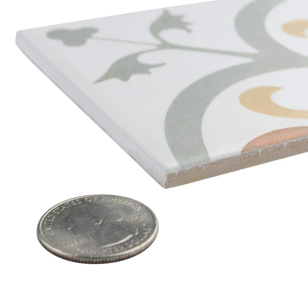 Revival Mini Memory 4" x 4" Off-White Ceramic Patterned Tile