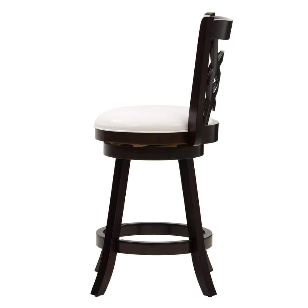 Elegant Woodgrove High Back Swivel Barstool Set, Cappuccino and White