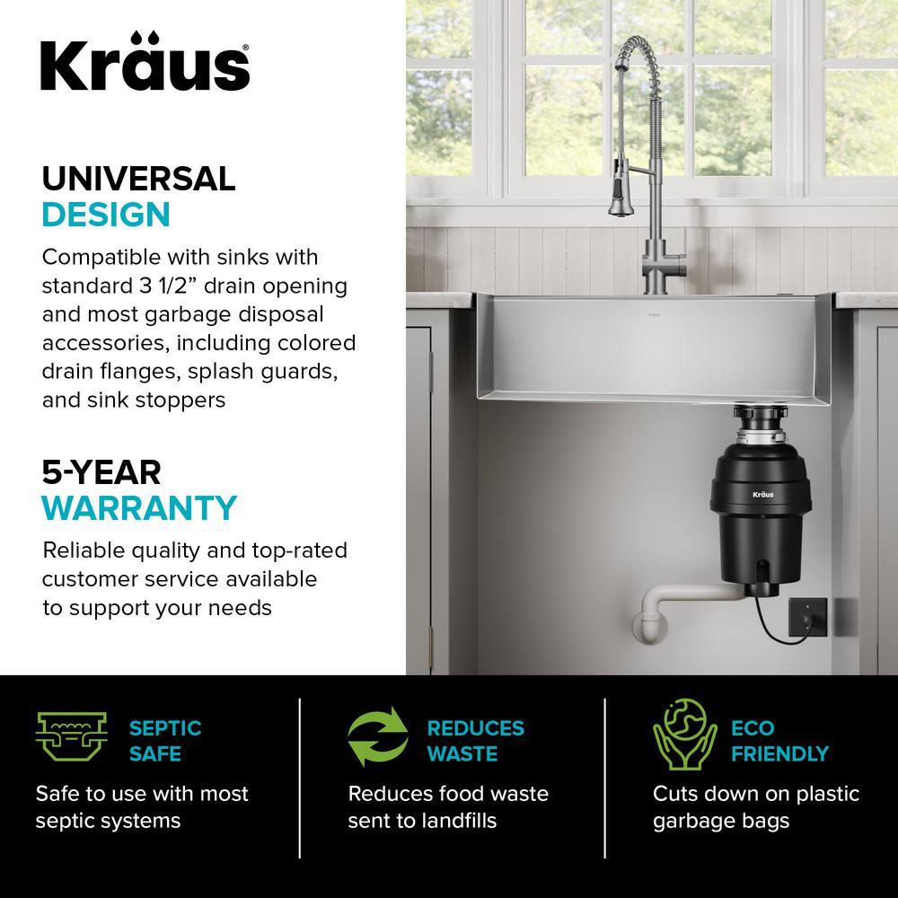 Black Stainless Steel Continuous Feed Garbage Disposal with Ultra-Quiet Motor