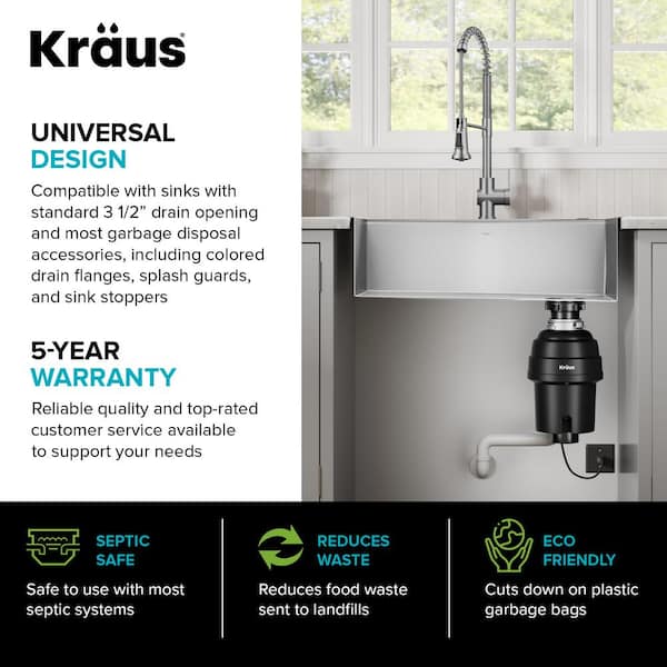 KRAUS WasteGuard HP Continuous Feed Garbage Disposal for Kitchen Sinks  with Power Cord and Flange Included KWD100-100MBL The Home Depot