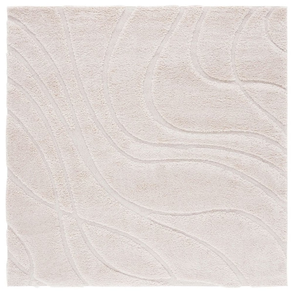 Florida Shag 5 ft. x 5 ft. Creme/Creme Wave Square Rug