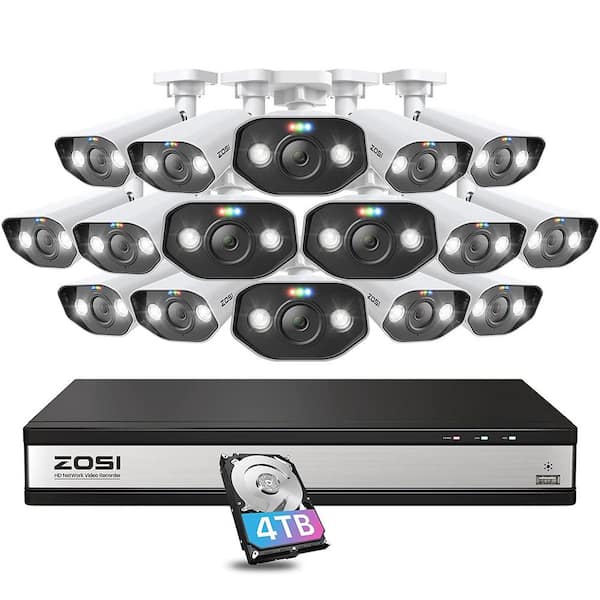 ZOSI 4K 16-Channel PoE 4TB NVR Security Camera System with 16X 5MP Wired Spotlight Cameras, Color Night Vision, 2-Way Audio