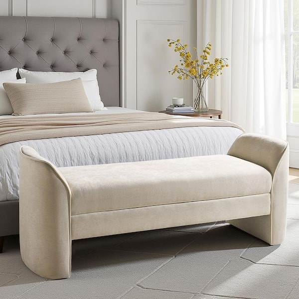 Deborah 57 in. Beige Modern Chenille Fabric Upholstered Bench