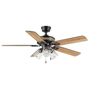 52 in. Sederio Indoor Matte Black LED Ceiling Fan with Light Kit
