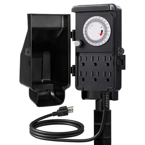 DEWENWILS Outdoor Mechanical Power Strip Timer with Waterproof 6 Outlet Garden Power Stake, 6 ft. Cord