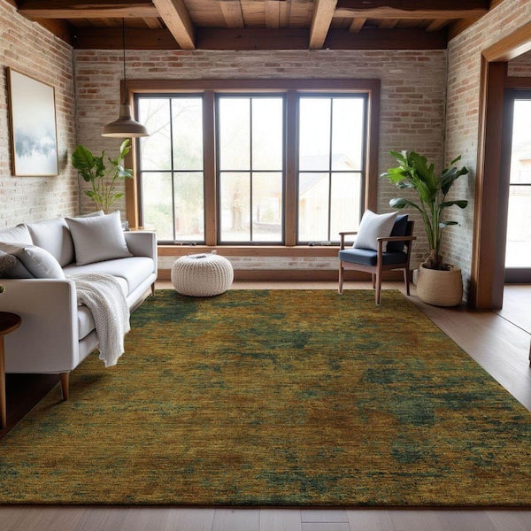 Mayfield Premium Machine Washable Abstract AMF1093 Copper 9 ft. x 12 ft. Area Rug