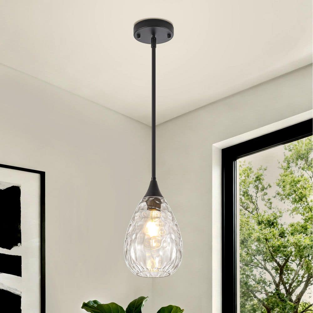 1-Light Black Modern Hammered Glass Pendant Light with Adjustable Rods for Kitchen Sink Dining Room price history on PriceWatchPro