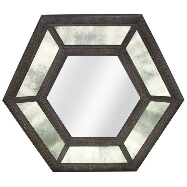 MCS 31.25 in. x 36.25 in. Antique Glass Hexagon Framed Mirror