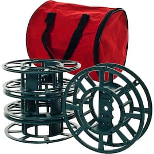 Four 100 ft. Extension Cord Reels for Storing Christmas Lights, Rope, and Cables with Carry Bag