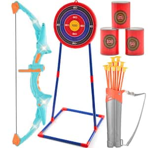 Kids Bow and Arrow Set, 10 LED Suction Cup Arrows Standing Target, Quiver, 3-Target Cans, Outdoor Toy for Boys and Girls