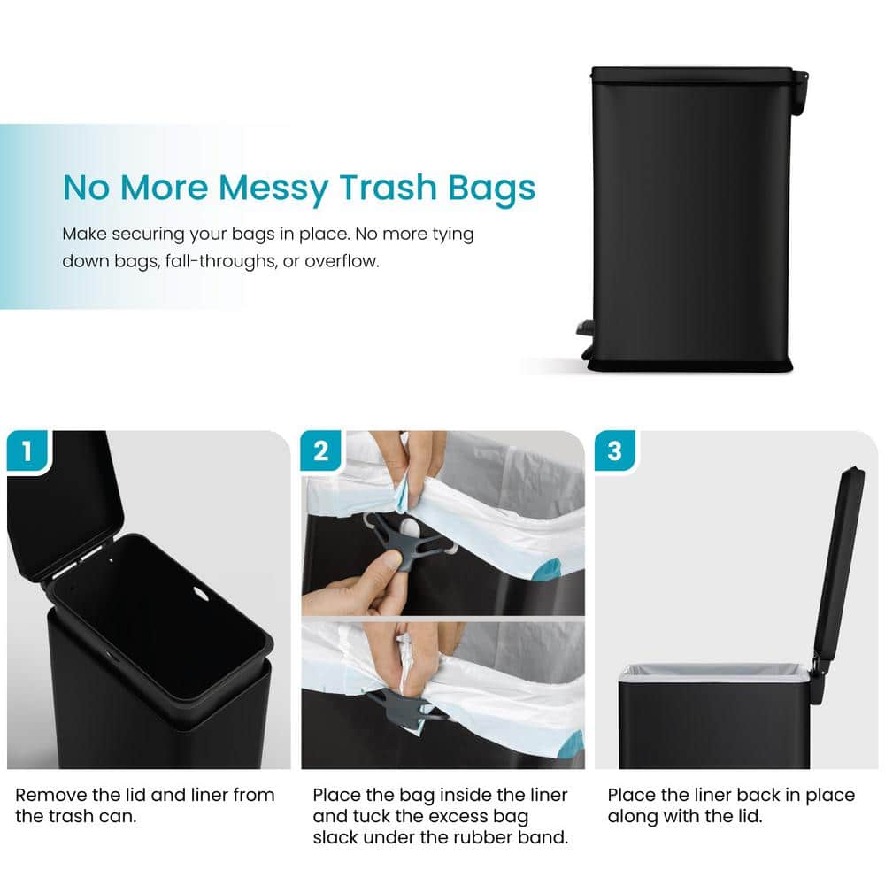 Matte Black Stainless Steel 8 Gallon Pedal Trash Can