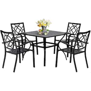 5-Piece Metal Outdoor Dining Set with 4 Stackable Chairs and 1 Square Dining Table with 1.57 in. Umbrella Hole