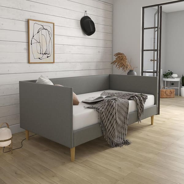 Felicia Gray Linen Upholstered Mid Century Twin Daybed