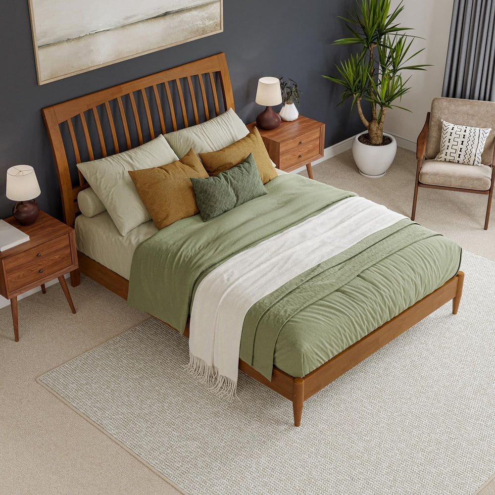 Orleans Queen Light Toffee Wood Platform Bed with Slatted Headboard