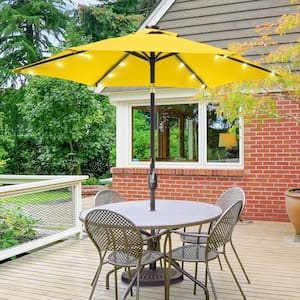 7.5 ft. Solar LED Patio Umbrellas With Solar Lights and Tilt Button Market Umbrellas, Yellow