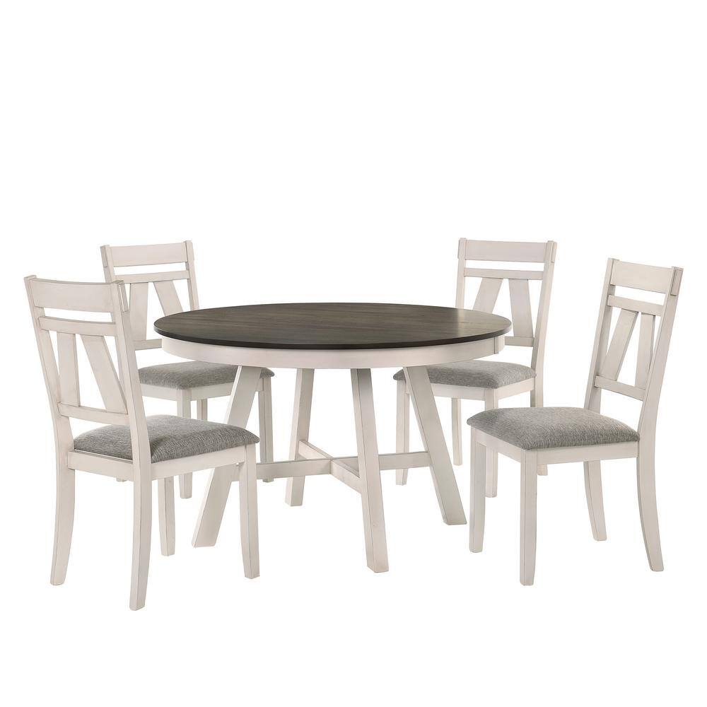 New Classic Furniture Maisie 5-Piece Solid Wood Round Table Set in White/Brown