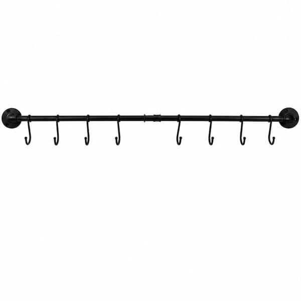 Black Metal Ceiling Mount Hanging Pot Rack with 15 Adjustable Hooks, 33 in x 14.7 in for Pots and Pans