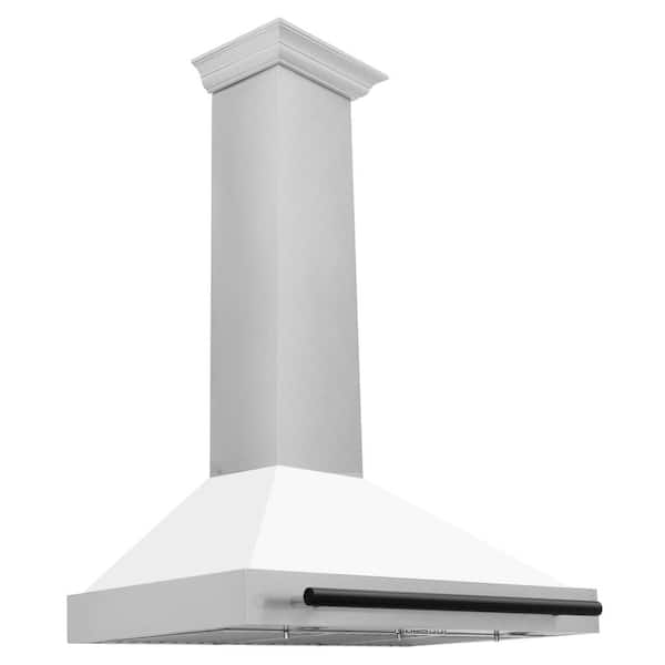 ZLINE Kitchen and Bath Autograph Edition 36 in. Convertible Satin Steel Wall Mount Range Hood with White Shell and Matte Black Handle