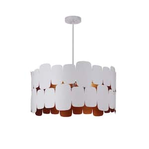 Sabrina 60-Watt 5-Light Matte White/Gold Luster Finish Dining/Kitchen Island Pendant with Iron Shade, No Bulbs Included
