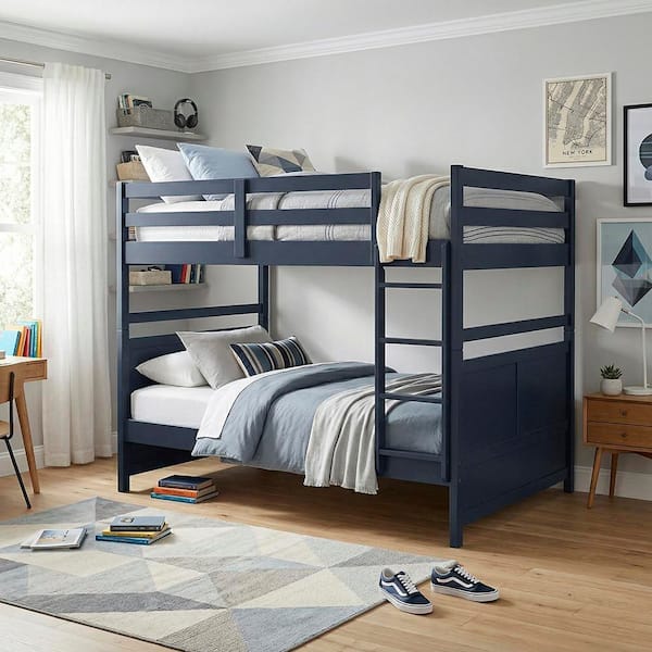 Lazzara Eliza Navy Blue Full over Full Bunk Bed with Integrated Ladder ...