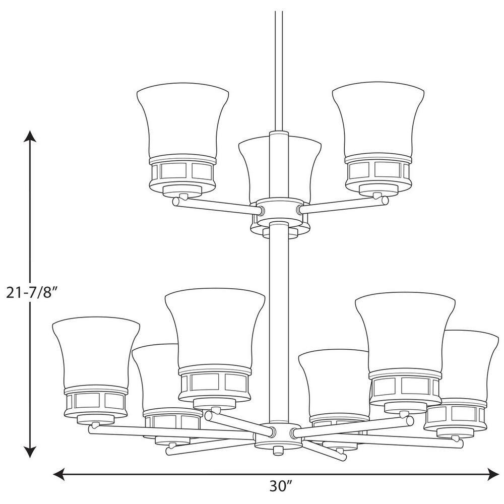Cascadia Antique Bronze 9-Light Two-Tier Chandelier with Etched Glass Shades