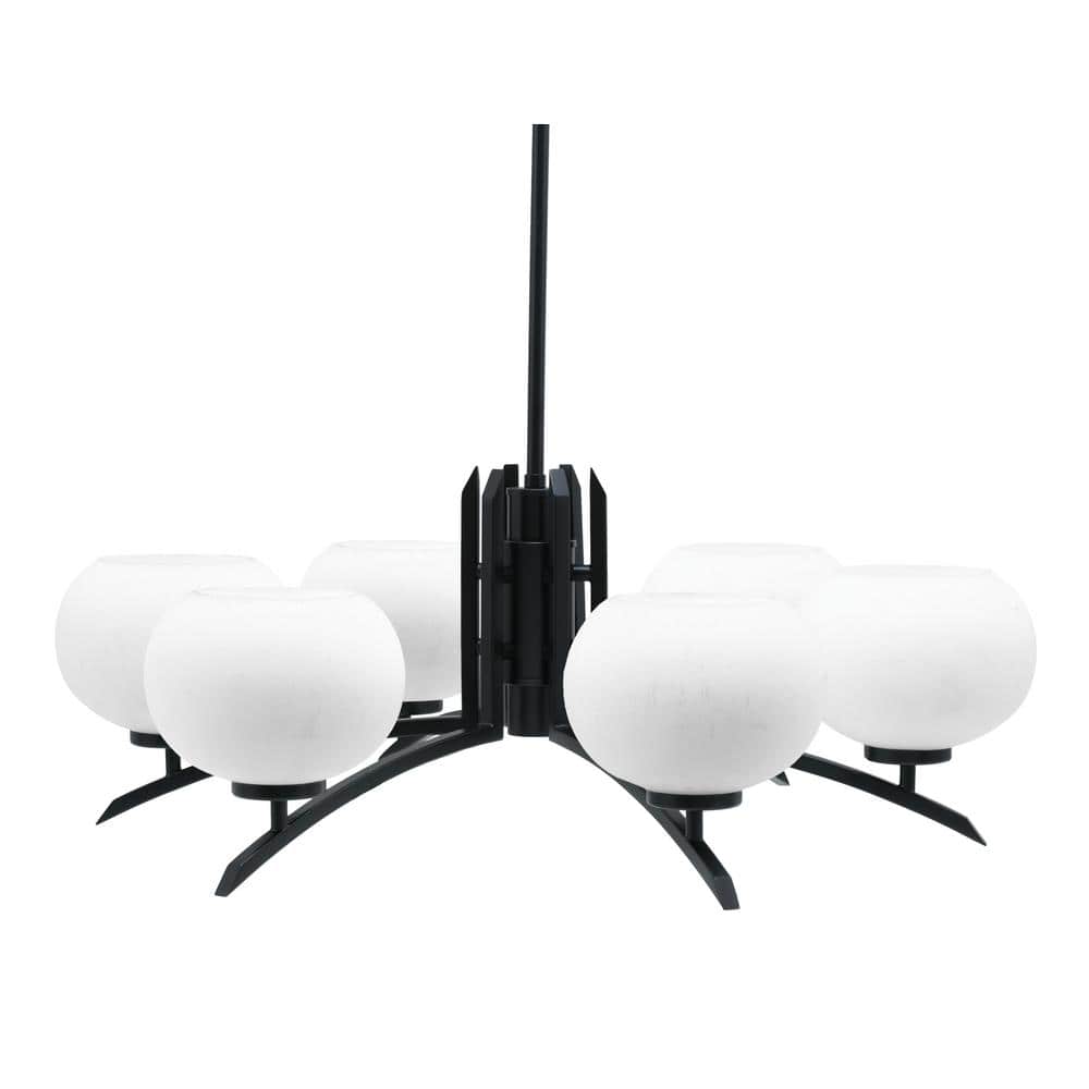 Siena 6-Light Matte Black Chandelier, Round Chandelier with White Muslin Gl