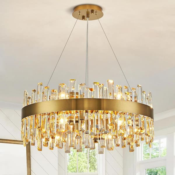 24 in. 10-Light Brass Crystal Kitchen Island Pendant Modern Chandelier