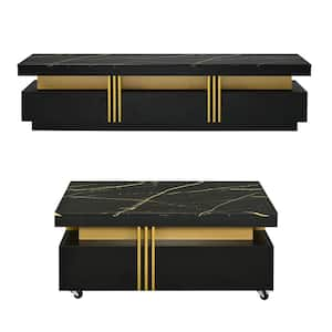 Modern Black/Gold TV Stand Fits TV's up to 78 in. with Caster Wheels